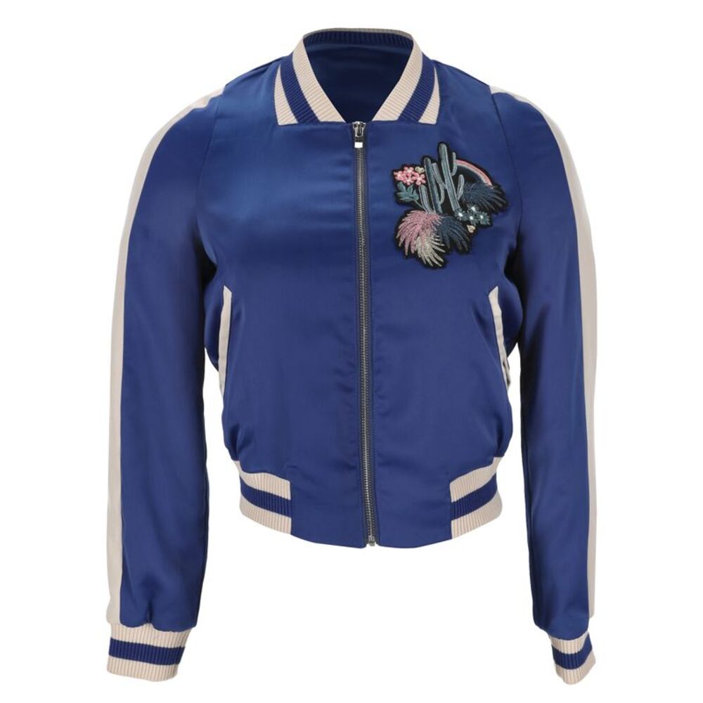 Maje Bacary Embroidered Bomber Jacket in Blue Polyester